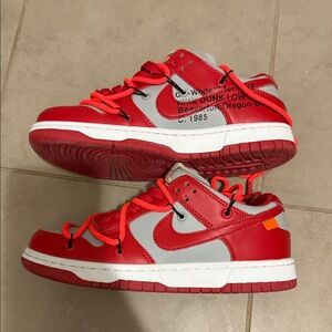 Nike low dunk red & grey off white sneakers